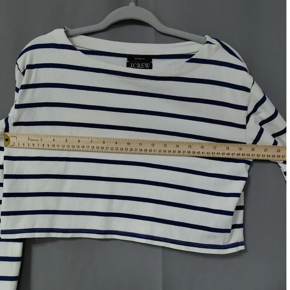 J.Crew Cropped Fit White Boat Neck Striped Breathable T-Shirt Women Size S